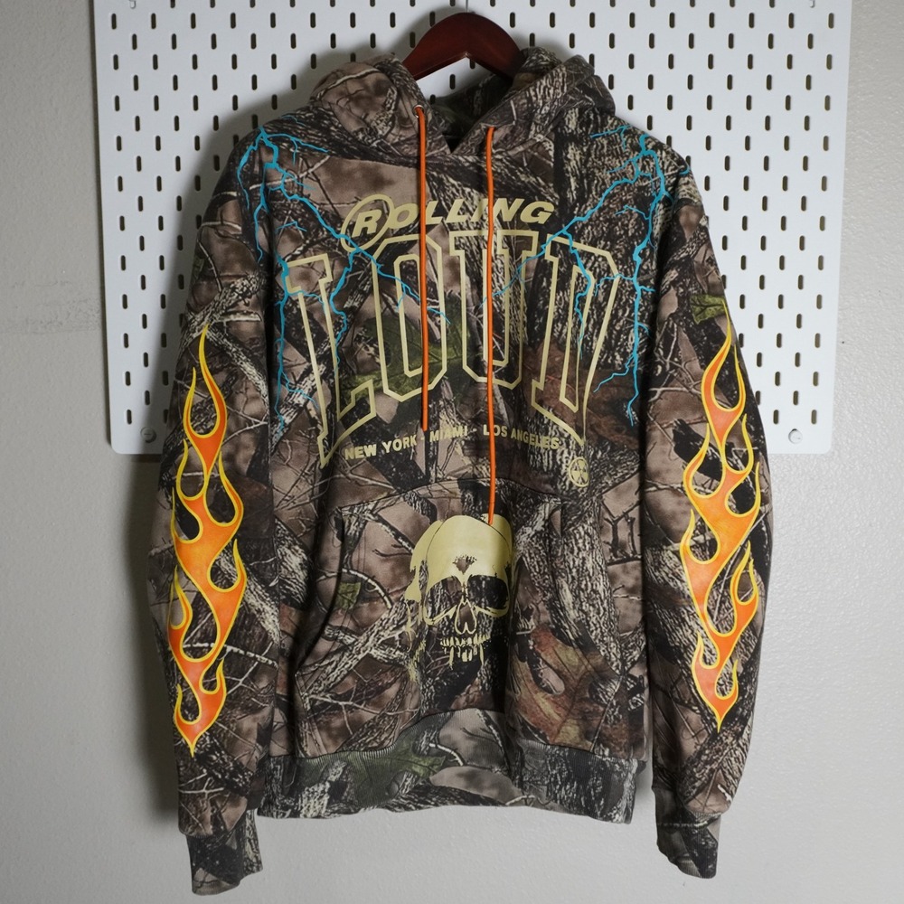 Rolling Loud Hoodie Camo Skull‎ Flames Graphic Print Festival Medium
